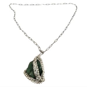 Moss Agate Rhinestone Stainless Steel Chain Necklace
